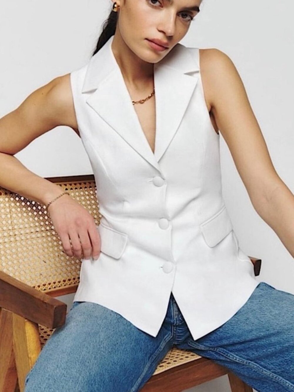 Reformation Billie Linen Vest in White Size Medium